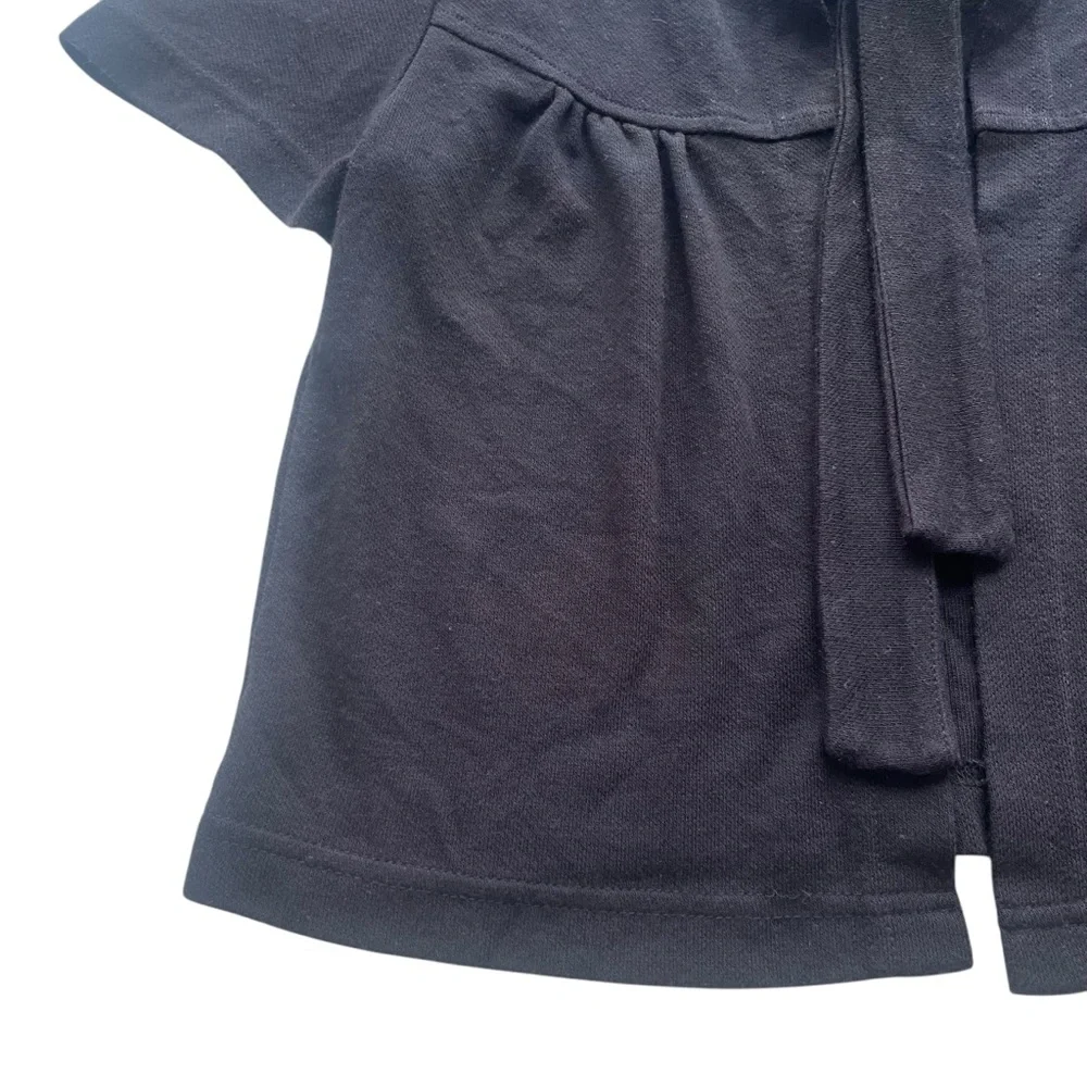 H&M Women’s Small Black Sequins Trim Short Puff Sleeve Tie Top Crop Y2K Cardigan